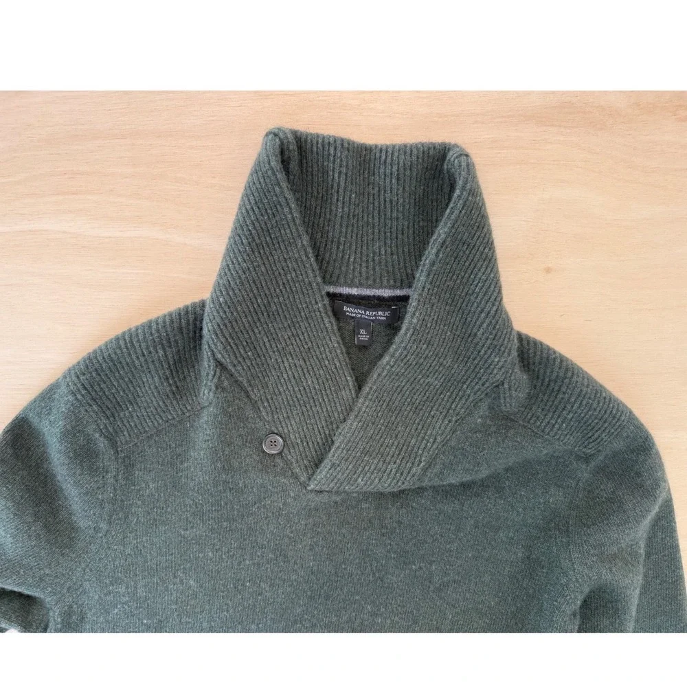 Banana Republic Mens XL Forest Green Shawl Collar Italian Yarn Elbow Sweater